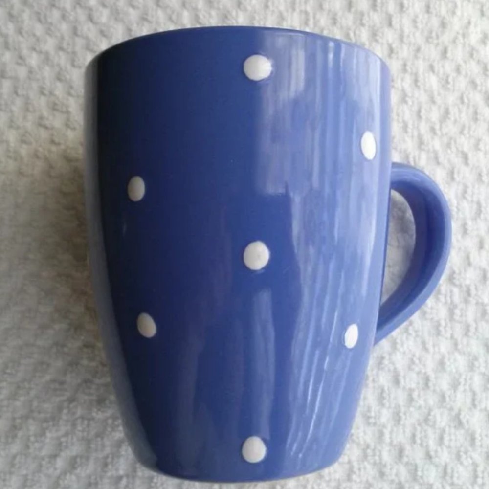 Glossy Ceramic Coffee Mug, Polka Dot, Blue & White